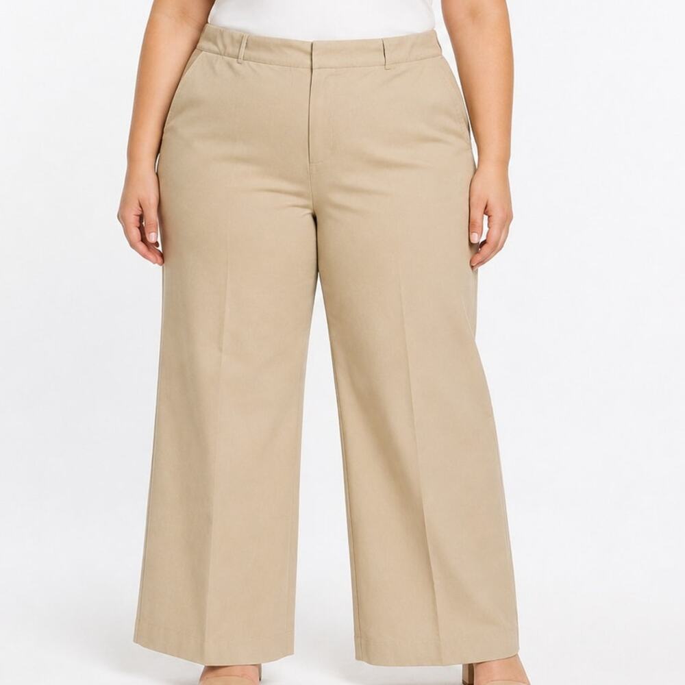 NWT Lane Bryant Women's Khaki Dress Pants 26L Wide Leg Career Business Casual